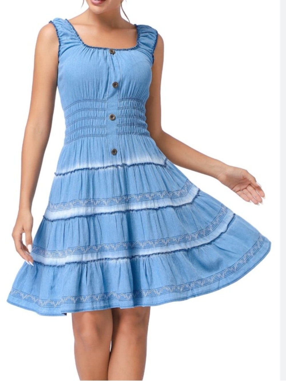 CHAMBRAY SUNDRESS LIGHTWEIGHT COASTAL COWGIRL DRESS DENIM LOOK  BEACHY SZ MEDIUM